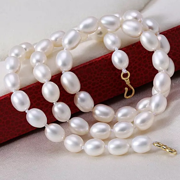 6-7mm Hand Strung Natural Rice Pearl Necklace Earring Set - Picture 6 of 11